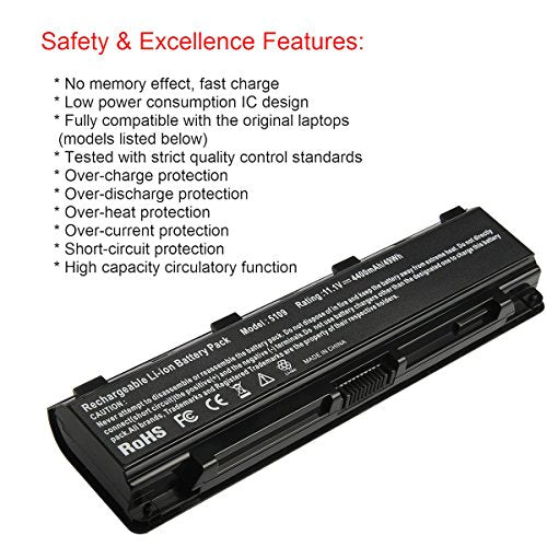 Futurebatt PA5109U-1BRS Battery for Toshiba Satellite C40 C45 C50D C50T C55 C55T C55DT C805 C855 C855D L855 L875 P855 P875 S855 S875 S75 PA5108U-1BRS PA5110U-1BRS PABAS271 PABAS272 PABAS273 - size: PA5109 8.86 3.15 1.38
