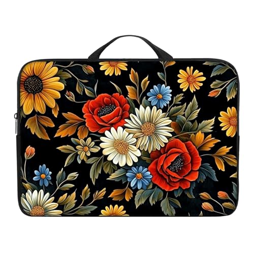 Laptop Handle Bag for 10-17 Inch, Sleeve Neoprene Book Organizer Cover for Notebook Travel Office Business - color: Black Flowers, size: 17 Inch Laptop Case