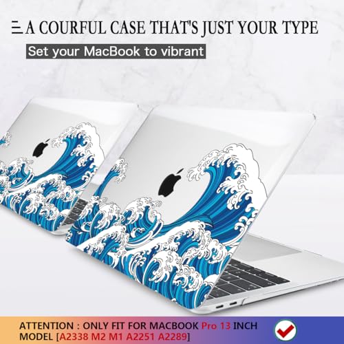 CISSOOK Wave Case for MacBook Pro 13 inch Case 2025-2020 Release | Ocean Hard Shell Cover for MacBook Pro 13 with Touch Bar M2 Chip A2338 M1 A2251 A2289 with Keyboard Cover +Screen Protector - color: Pro13inch-Great Wave