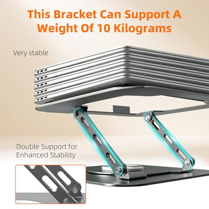Adjustable Laptop Stand for Desk, Laptop Riser with 360 Rotating Base, Ergonomic Laptop Holder for Desk, Foldable Portable for Office & Home Compatible with MacBook Air Pro, Dell, HP (10-17.3'')