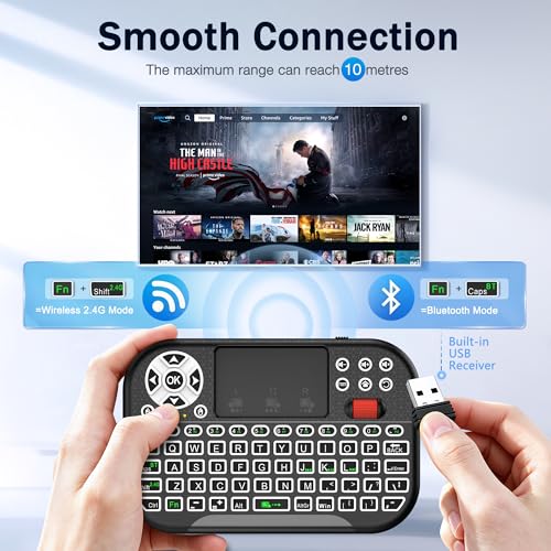 IDEALROYAL M2 Mini Wireless Keyboard with Touchpad Mouse Combo, Portable Bluetooth/2.4Ghz Mini Keyboard with 7 Colors RGB Backlit, Rechargable Battery for Android Box/Smart TV/Pad/PC, HTPC, Tablet