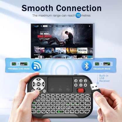 IDEALROYAL M2 Mini Wireless Keyboard with Touchpad Mouse Combo, Portable Bluetooth/2.4Ghz Mini Keyboard with 7 Colors RGB Backlit, Rechargable Battery for Android Box/Smart TV/Pad/PC, HTPC, Tablet