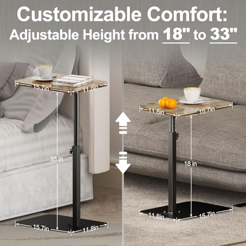 TV Tray Table Adjustable Height Swivel Couch Table with Heavy Metal Base | Slides Under Sofa, C-Shaped Side Table for Living Room, Bedroom, Bathroom, Study, and Small Spaces - color: Brown, size: 11.8*15.7 in