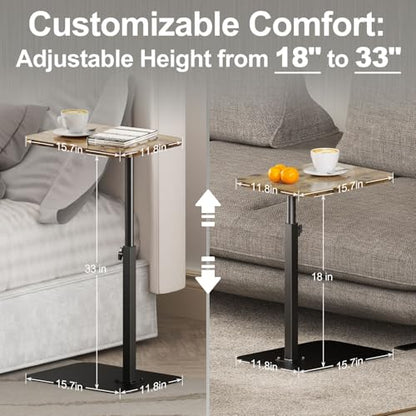 TV Tray Table Adjustable Height Swivel Couch Table with Heavy Metal Base | Slides Under Sofa, C-Shaped Side Table for Living Room, Bedroom, Bathroom, Study, and Small Spaces - color: Brown, size: 11.8*15.7 in