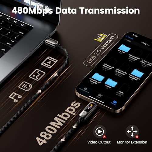 toocki USB C to USB C Cable 3.3FT 100W | LED Touch Display, PD Fast Charging, E-Marker Chip, Nylon Braided, Reinforced Connectors - size: 3.3FT