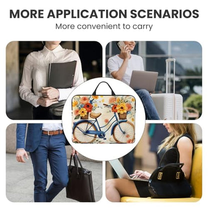 14 inch Laptop Sleeve with Handle Shockproof Laptop Bag Waterproof Computer Cover Bag Flower Bicycle Briefcase