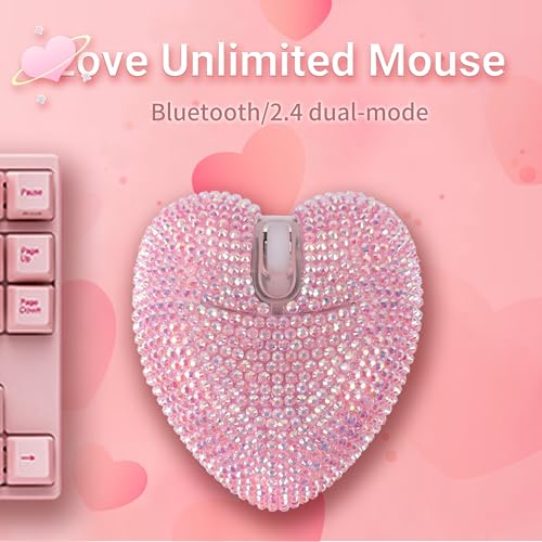 elec Space Wireless Bluetooth Mouse, Rechargeable Silent and Stylish Heart-Shaped Mouse for Laptop, PC - 10m Range (Pink) - color: pink