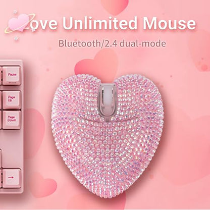 elec Space Wireless Bluetooth Mouse, Rechargeable Silent and Stylish Heart-Shaped Mouse for Laptop, PC - 10m Range (Pink) - color: pink