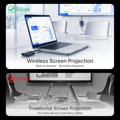 USB C Wireless HDMI Transmitter and Receiver, 165 FT/50M Plug & Play Portable 5G+2.4G Extender 4K Decode Input 1080P@60Hz Output for Video and Audio to Monitor from PC/Projector/TV Box
