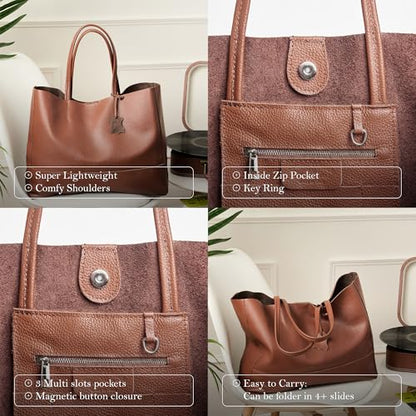 Italian Leather Tote Bag for Women - Large Shoulder Shopper, Fits 16” Laptop, Keychain Holder, Made in Italy - color: Chocolate Brown