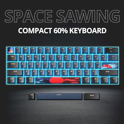 Portable 60% Mechanical Gaming Keyboard, Red Switch LED Backlit, 61 Keys Mini Black Blue, USB Wired for Windows Mac Laptop PC (61 Blue Samurai) - color: 61 Blue Samurai/Red Switch