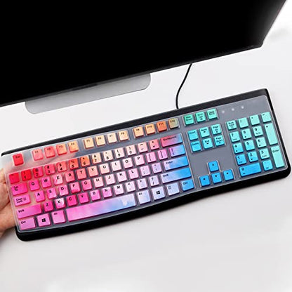 Keyboard Cover for Logitech K120 & MK120 Ergonomic Desktop USB Keyboard Ultra Thin US Layout Protective Skin-Colorful - color: Colorful