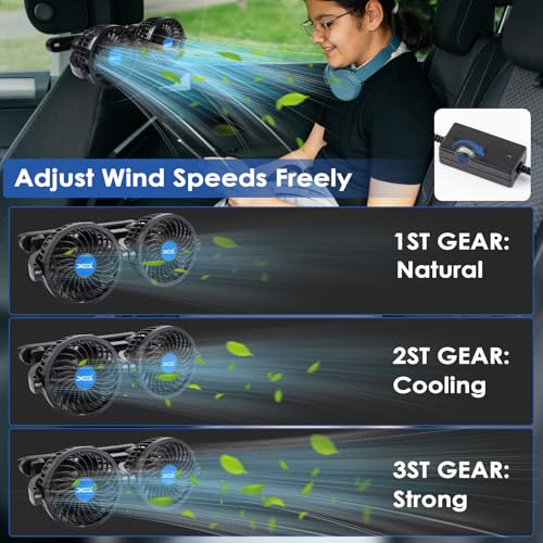 XOOL USB Dual Head Backseat Car Fan – 360° Rotatable Rear Seat Air Circulator with Stepless Speed & Adjustable Clip for Kids in SUV, Truck, RV - size: USB Dual Fan - Rear (Stepless)