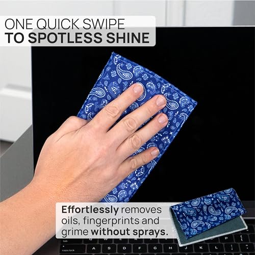 Microfiber Wholesale Quick Cloth Glasses Cleaning Cloths 5x7 Paisley Blue | 2-Pack with Case | Double-Sided Lens Cleaner for Eyeglasses, Camera, Screens | Reusable Microfiber Glass Polishing Cloth - color: Blue Paisley, size: 5"x7"