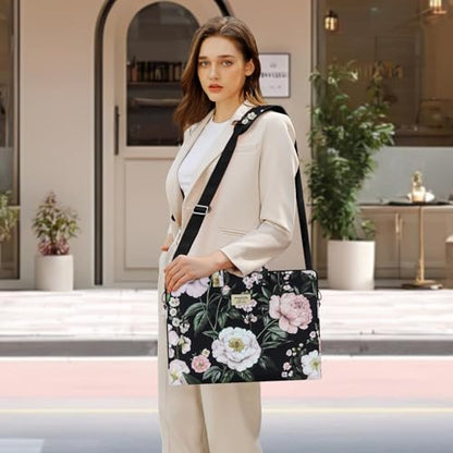 MOSISO Laptop Bag for Women, 15.6 inch Computer Bags | Compatible with MacBook Pro 16 inch, HP, Dell, Asus, 15-15.6 inch Laptop Messenger Shoulder Sleeve with Strap, Gorgeous Peony
