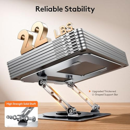 TECKNET Laptop Stand for Desk - 360° Rotating Base, Ergonomic Foldable Computer Stand for Laptop Riser, Height Adjustable, Compatible with MacBook Pro, Dell XPS, HP, and All Laptops 10-17" (Silver) - color: Silver