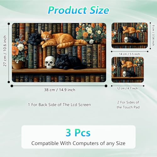 Laptop Skin Sticker Decal 12"-15.6" Universal Laptop/Notebook/Netbook Vinyl - Waterproof Scratch Resistant,Fits HP Dell Lenovo MacBook,2 Free Wrist Pads,Easy Apply & Remove,Cute Cat Bookshelf - color: Cute Cat Bookshelf