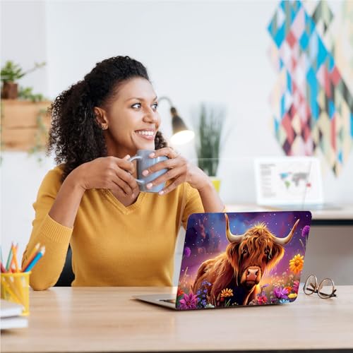 Universal Laptop Skin, DIY Cut-to-Fit Vinyl Cover Compatible with HP, Dell, Lenovo, Mac (13.3" to 15.6"), Anti-Scratch, No Residue & Bubble-Free Protective Decal Sticker, Highland Cow Night Sky - color: Highland Cow Night Sky