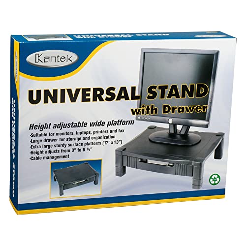 Kantek Monitor Stand With Drawer, 17" X 13.25" X 3" To 6.5", Black, Supports 50 Lbs - style: Single Level with Drawer