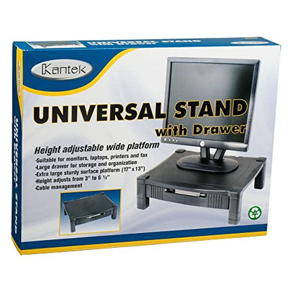 Kantek Monitor Stand With Drawer, 17" X 13.25" X 3" To 6.5", Black, Supports 50 Lbs - style: Single Level with Drawer