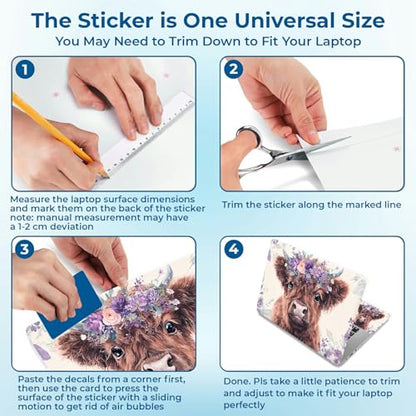 Reusable Universal Laptop Skin Sticker, Cut to Fit for 11.6–15.6 Inch Laptops, Waterproof Protective Film, No-Residue - Purple Floral Cow - color: Purple Floral Cow