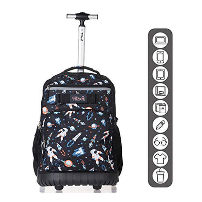 Tilami Rolling Backpack 18 inch Wheeled Laptop Backpack School College Student Travel Trip Boys and Girls, Astronaut - color: Astronaut Black