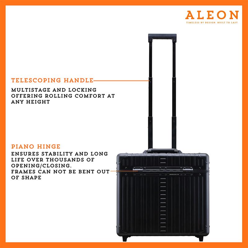 All Aluminum Lightweight 17” Premium Two Wheels Pilot Business Laptop Travel Luggage, Catalog Case with Laptop Sleeve and Built-In Removable Dividers, Rolling Laptop Bag for Men and Women (Onyx) - color: Black