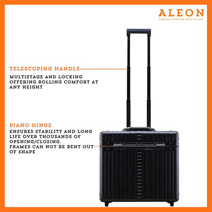 All Aluminum Lightweight 17” Premium Two Wheels Pilot Business Laptop Travel Luggage, Catalog Case with Laptop Sleeve and Built-In Removable Dividers, Rolling Laptop Bag for Men and Women (Onyx) - color: Black