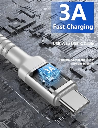 USB A to USB C Cable Fast Charging [2 Pack, 6FT] USB to USB C Charger Cable | Upgraded Extra Durable Braided USBC Cable Compatible with iPhone 17 16 15 Pro Max, Samsung Galaxy S26 and More -Silver - color: Silver, size: 6FT, style: USB A to USB C