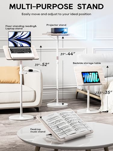 2 in 1 Adjustable Book Stand - Dual-Use Floor and Desktop Book Holder Stand, Height Adjustable 23.5-52 in, Elastic Page Clips for Music Sheet, Recipe, Tablet, Laptop-White - color: White