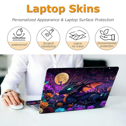 Universal Laptop Skin Sticker with 2 Wrist Pad Decals, 3-Piece Removable Vinyl Laptop Cover, Color Cute Dragon Waterproof Anti-Scratch, Easy-Trim Fit for 13.3" 14" 15.6" Laptops - color: Color Cute Dragon