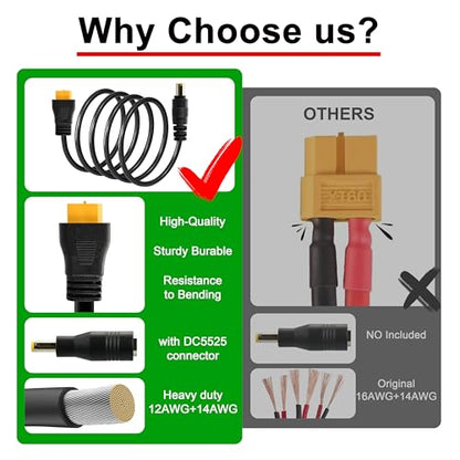 XT60 to DC 8mm Charging Cable 5FT,14AWG XT60 Female to DC7909 Male with DC5525 Adapter Solar Panel Cable Compatible for RC Cars Portable Power Station Solar Generator and Solar Panel