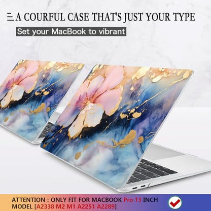 CISSOOK Compatible with MacBook Pro 13 inch Case M2 M1 A2338 A2251 A2289 | 4in1 Set Plastic Hard Shell Case & Keyboard Cover Screen Film for MacBook Pro 13-inch with Touch Bar 2016-2026, Marble Flower - color: Pro13inch-Marble Flower