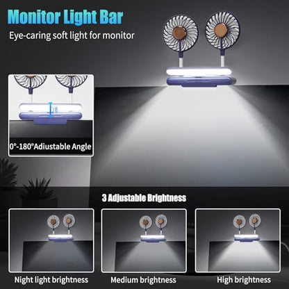 Desktop Fan with LED Lights, Monitor Clip on Fan with 2 Rotatable Heads, 3 Speeds Office Desk Fans Small Quiet Sturdy Adjustable Clamp, Strong Wind Personal Cooling Fans for Laptop, Desktop. - color: Blue Fan with Lights
