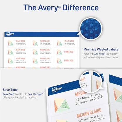 Avery Easy Peel Printable Address Labels with Sure Feed, 1" x 2-5/8" Customizable Stickers, White, 3,000 Blank Mailing Labels, Great for Mailing, Shipping, and More (5160) - size: 1" x 2 5/8", style: 3,000 labels