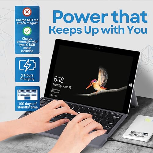 Keyboard Replacement Type Cover Trackpad Mouse for Microsoft Surface Pro 7+ 7 Pro 6 Pro 5 Pro 4 Pro 3 Ergonomic Portable Slim Wireless Bluetooth Rechargeable