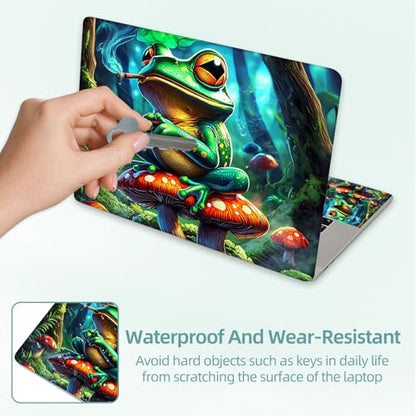 Universal Laptop Skin Decal, 3-Piece Vinyl Protector for 12 13 14 15.6" Notebook, Waterproof Anti-Scratch, Easy Trim & Bubble-Free Finish, Frog Smoking on Top of Mushrooms - color: Frog Smoking on Top of Mushrooms