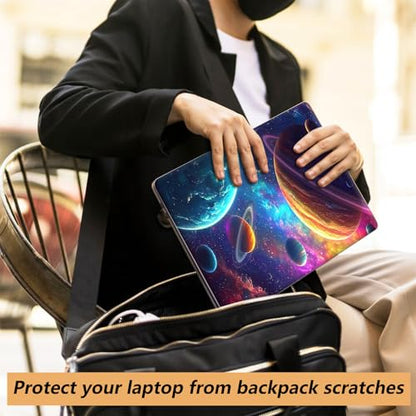 Laptop Skin Sticker for 12.1”-15.6“ Laptops (Fits 13”, 13.3”, 14”, 15”, 15.4”) | Protective Universal Reusable Vinyl Art Decal Cover | Waterproof & Scratch-Resistant-Colorful Planets Stars in Space - color: Colorful planets stars in space
