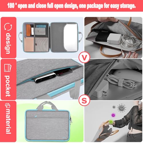 Hseok Laptop Case 13.3-14 inch Sleeve, TSA Computer Handbag Water-Resistant and Shockproof Bag Compatible with MacBook Pro/Neo 14", Mac Air/Pro 13.3" and 13"-14" Notebooks Chromebooks,Light Gray-Blue - color: Light Gray-blue