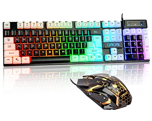 CHONCHOW Light Up Keyboard and Mouse Combo, Full Size RGB Gaming LED Keyboard and Rainbow Wired Gaming Mouse for PS4 PS5 Xbox One Computer Desktop PC Gamer Office - color: Main Black