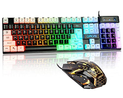 CHONCHOW Light Up Keyboard and Mouse Combo, Full Size RGB Gaming LED Keyboard and Rainbow Wired Gaming Mouse for PS4 PS5 Xbox One Computer Desktop PC Gamer Office - color: Main Black