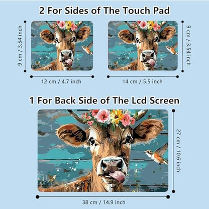 Universal Laptop Skin Sticker with 2 Wrist Pad Skins, Waterproof Scratch Resistant Vinyl Laptop Cover Decal, Cut to Fit for 11–15.6 Inch MacBook HP Dell Lenovo, Dairy Cattle Flower - color: Dairy Cattle Flower