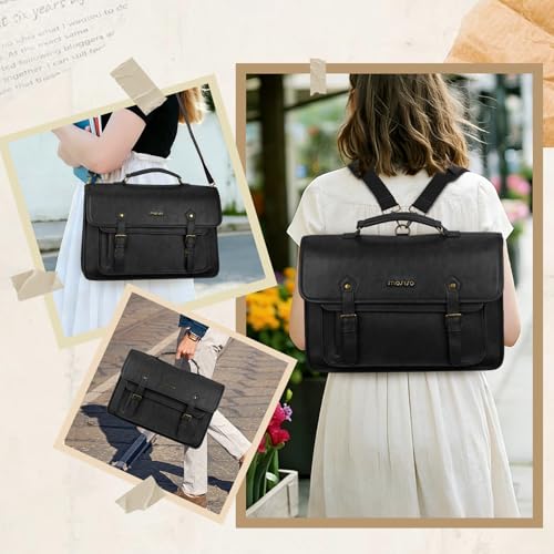 MOSISO 3 in 1 Laptop Bag, 15.6 inch PU Leather Shoulder Bag | Briefcase Messenger Satchel Laptop Backpack, 15-16 inch Computer Bags Handbag Bookbag, Black - color: Black, size: 15.6 inch