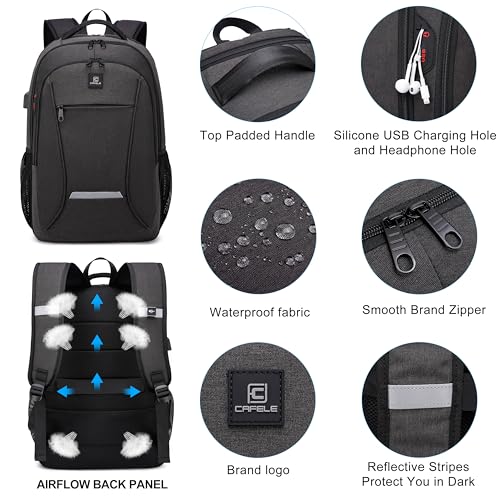 CAFELE Laptop Backpack, 17.3 Inch, Water-Repellent, USB Charging Port, for Business Travel School (Gray, 17.3 inches) - color: Gray