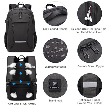 CAFELE Laptop Backpack, 17.3 Inch, Water-Repellent, USB Charging Port, for Business Travel School (Gray, 17.3 inches) - color: Gray