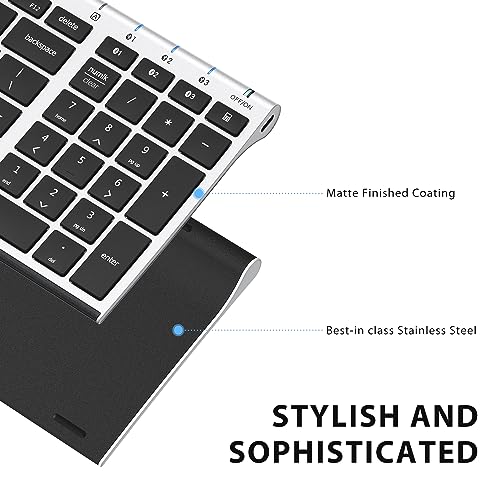 iClever BK10 Bluetooth Keyboard, Wireless Rechargeable Ultra-Slim Keyboard with Long Battery Life, Compatible with iOS, Android, Windows, Mac for iPad, Tablet, Laptop, PC, Phone (Silver Black) - color: silver black