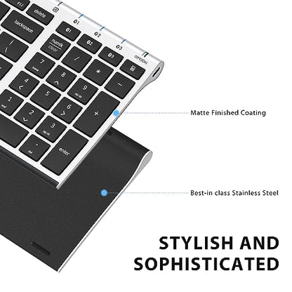 iClever BK10 Bluetooth Keyboard, Wireless Rechargeable Ultra-Slim Keyboard with Long Battery Life, Compatible with iOS, Android, Windows, Mac for iPad, Tablet, Laptop, PC, Phone (Silver Black) - color: silver black