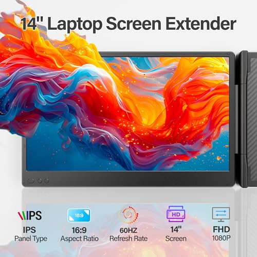 kasorey New Upgraded Laptop Screen Extender Portable Monitor, 1080P FHD IPS Screen, Monitor Extender for Laptop, Fit for 13-17" Laptops, Plug & Play Compatiable with Windows/Mac/Android/Switch