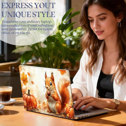 Universal Laptop Skin Sticker Decal,15.6 Inch Laptop Vinyl Cover for 13" 14" 15.6" Laptop,Scratch-Resistant Waterproof Protector Wrap,Reusable with Wrist Pads,Autumn Squirrel Pumpkin - color: Autumn Squirrel Pumpkin