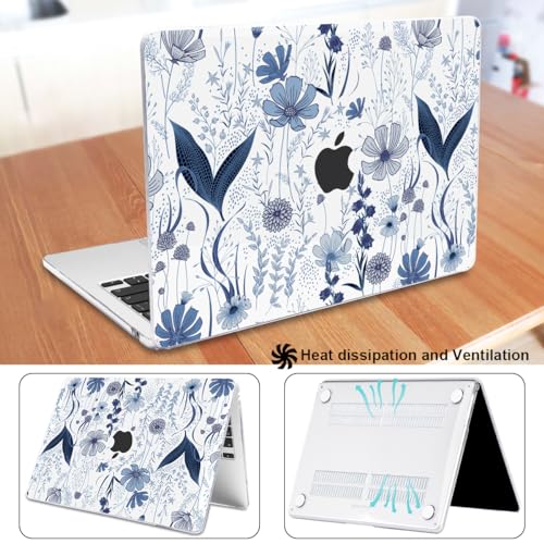 Compatible with MacBook Air 13 inch Case M5 2026 2025-2022 A3449 M4 A3240 M3 A3113 M2 A2681, Plastic Hard Shell Cover for MacBook Air 13.6 inch M5 Case+Keyboard Skin, Navy Blue Wild Flowers - color: Navy Blue Wild Flowers